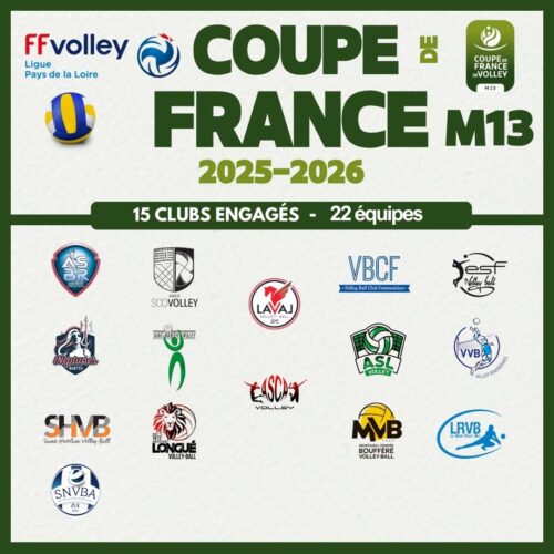 Clubs engages m13 Coupe de France volley Pays de la Loire 2025 2026