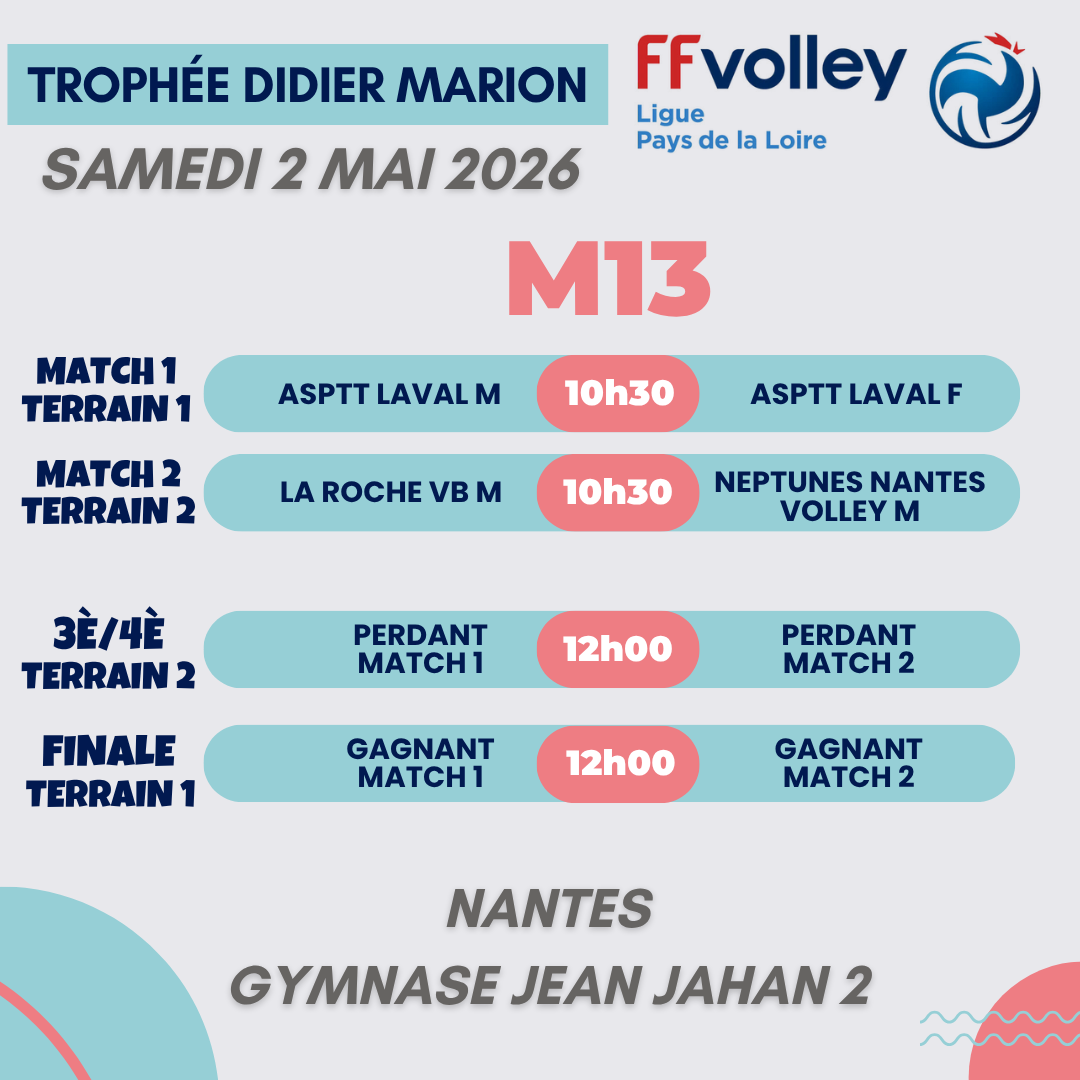 Programme Finales jeunes M13 volley Pays de la Loire