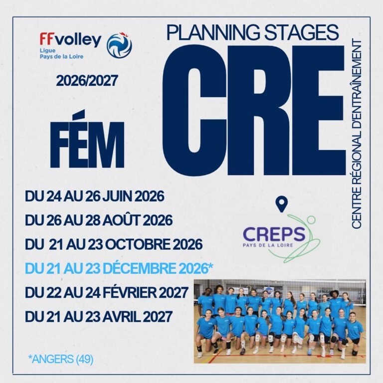 Planning Stages CRE formation volley féminins Pays de la Loire 2026-2027